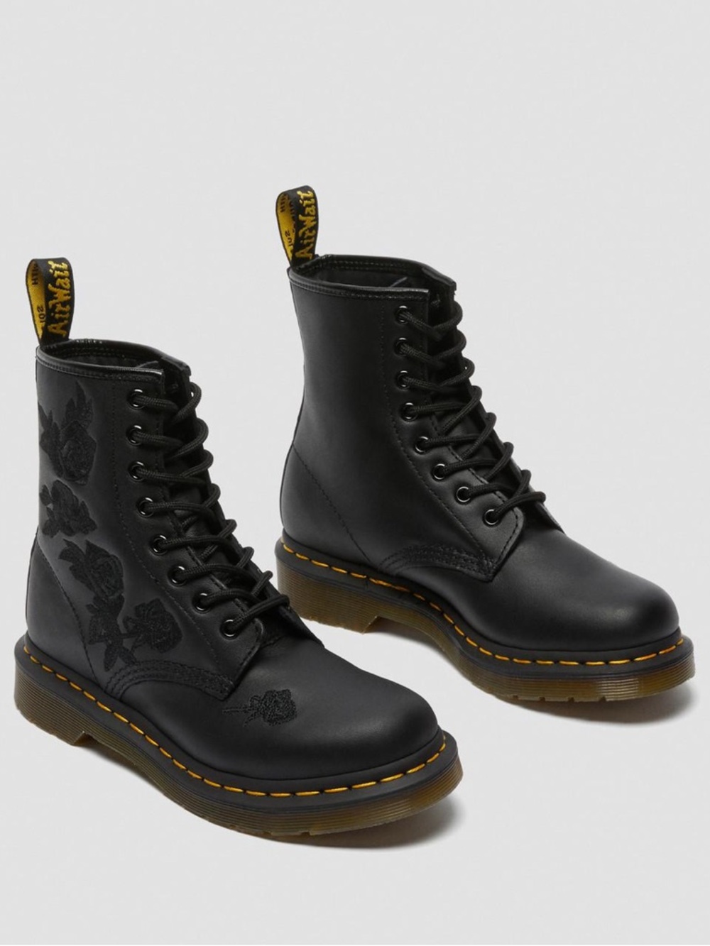 Dr. Martens Docs 39 AirWair leather 1460 Vonda floral rose embroidery lace boots